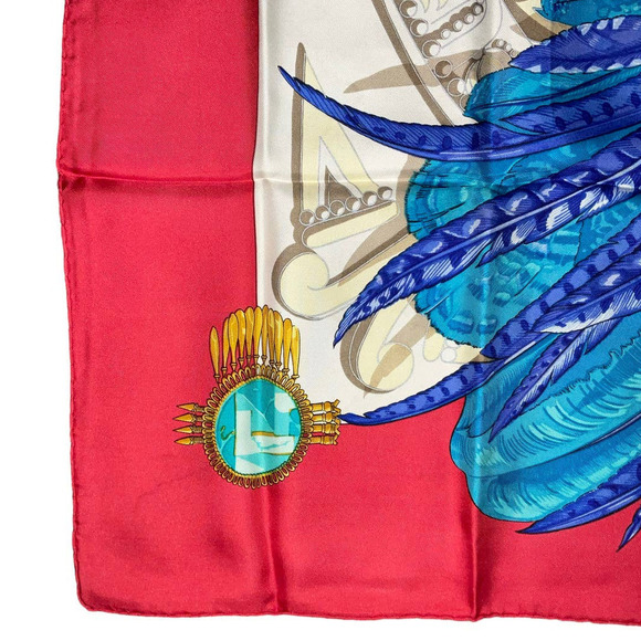HERMES SCARF 90 "Mexique" Red, White 100% Silk Scarf 90cm Square EUC - Picture 11 of 16